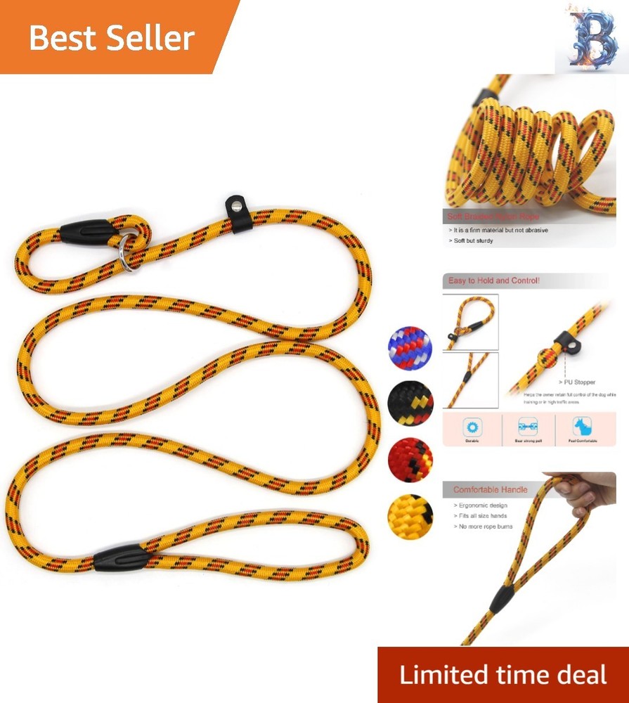 Durable Yellow 5 FT Nylon Dog Lead for Small Medium Breeds - Adjustable Design