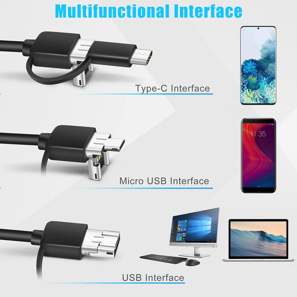3in1 Borescope Endoscope 6LED Inspection Scope Camera For Android Cell Phone/PC