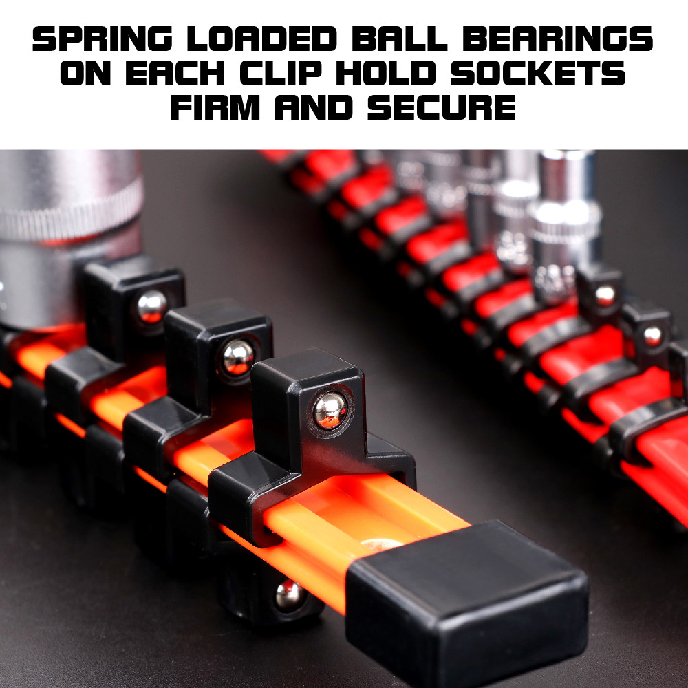 3pc Socket Organizer | 1/4 3/8 1/2" Mountable Sliding Holder Rail Tool Storage