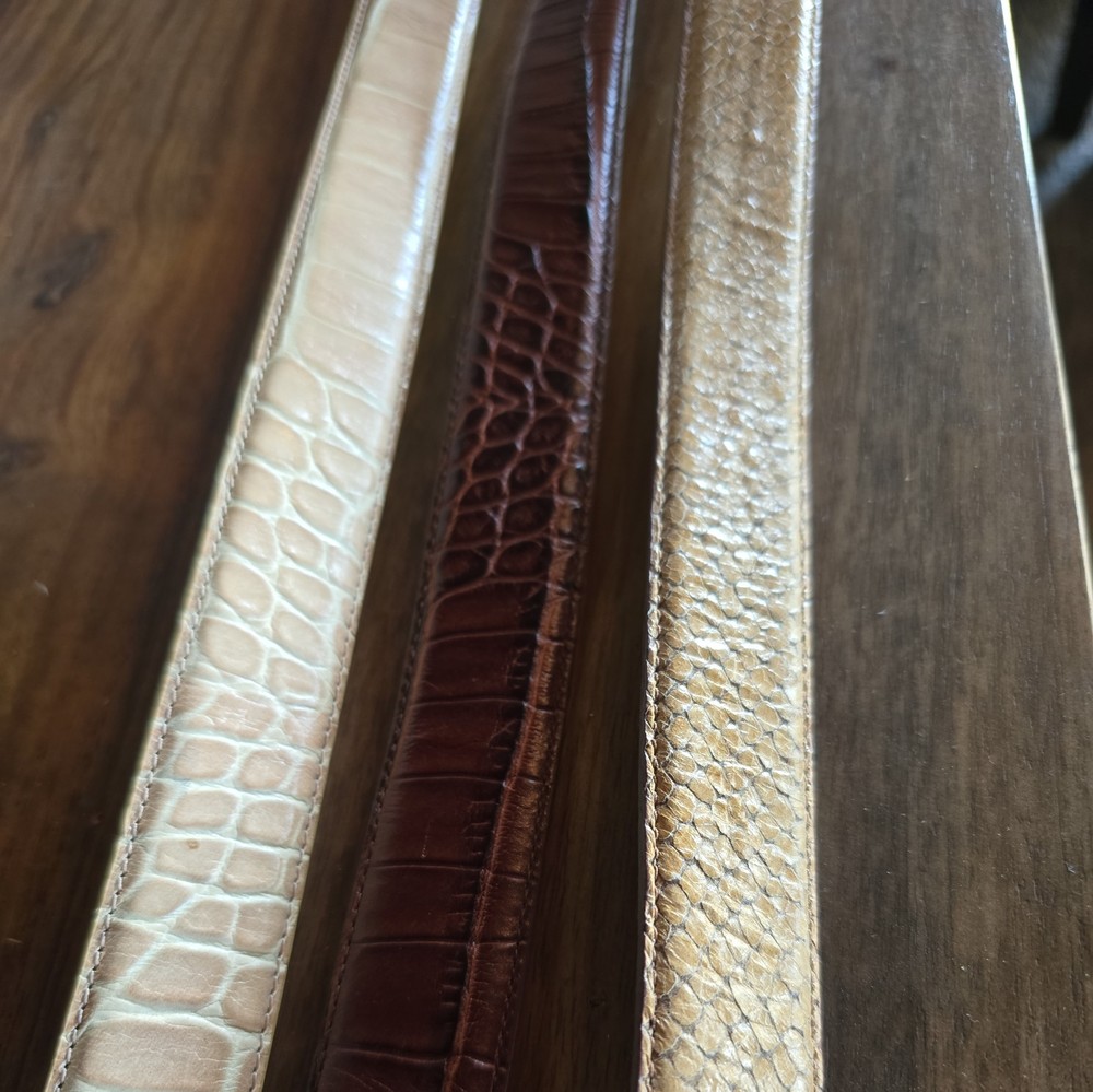 All 3 Terry Stack Belts Snake Skin Pattern Italian Leather Hook Loop Closure.