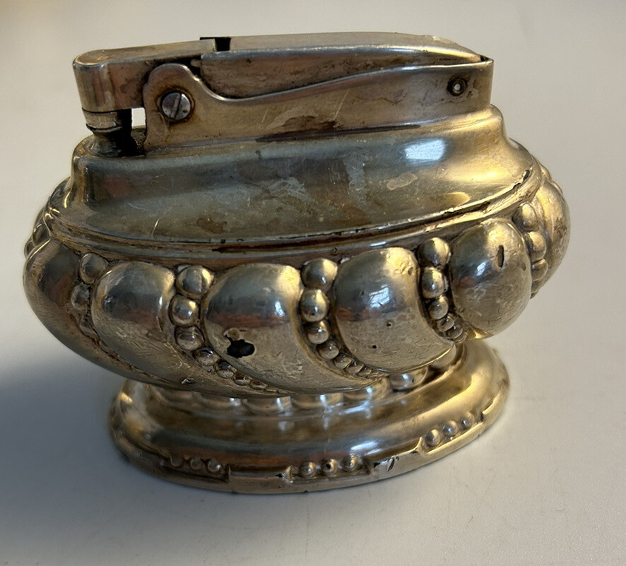 Crown For Ronson Table Lighter Mid-Century Modern Oval Silver Tone Vtg