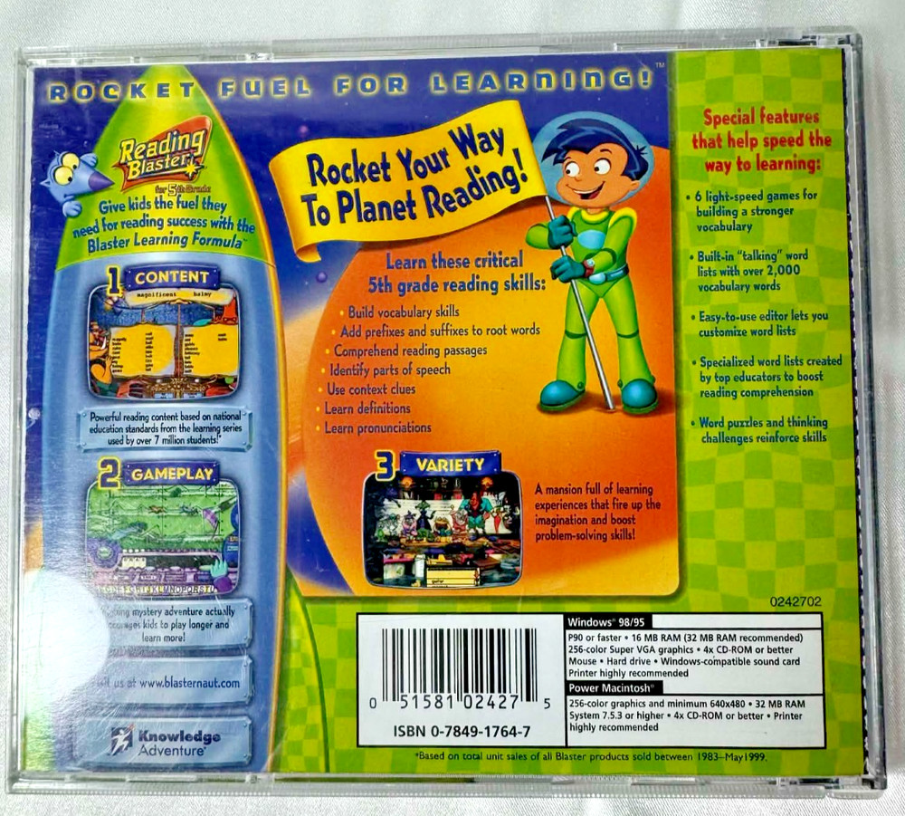 Reading Blaster For 5th Grade Age 9-11 Learning Game Pc Cd-Rom Windows 98/95