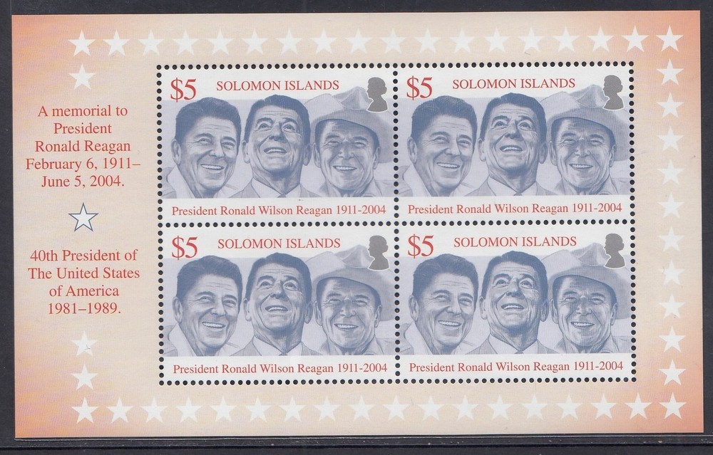 Solomon Islands 2004 $20 Ronald Reagan Mini Sheet Mint - MUH