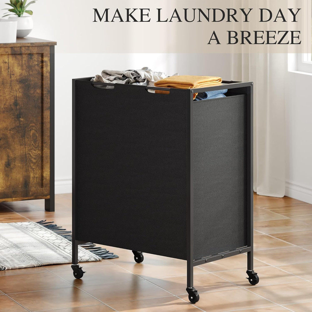 Rolling Laundry Cart with Shelves & Hooks - Over Washer Storage Solution 55"H