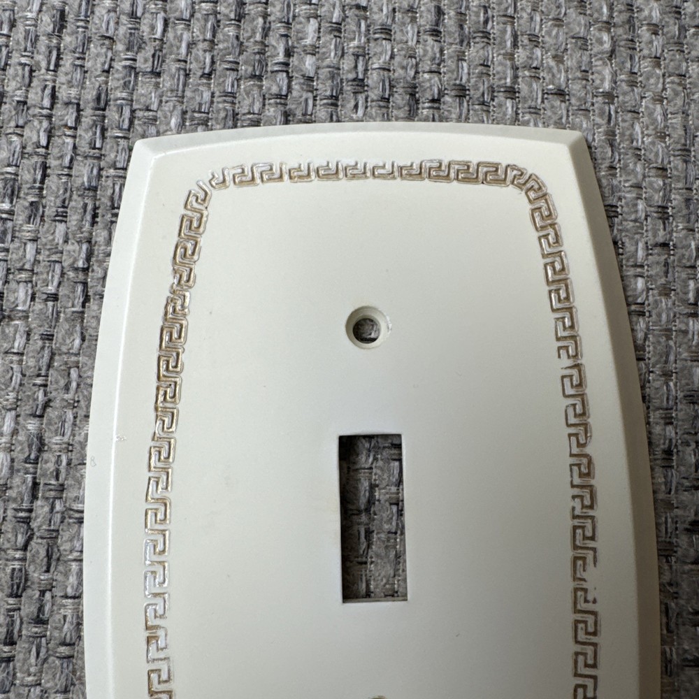 Vintage Switch Plate Cover Ivory With Gold Scroll Design Plastic Single Switch