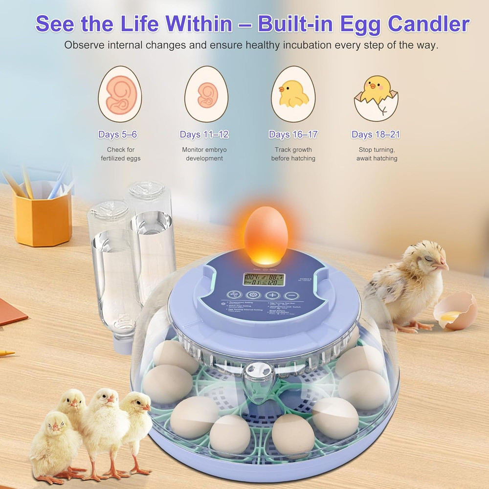 Egg Incubator for Hatching Chicks, Automatic Egg Turner Holds 18 Eggs, Smart Inc