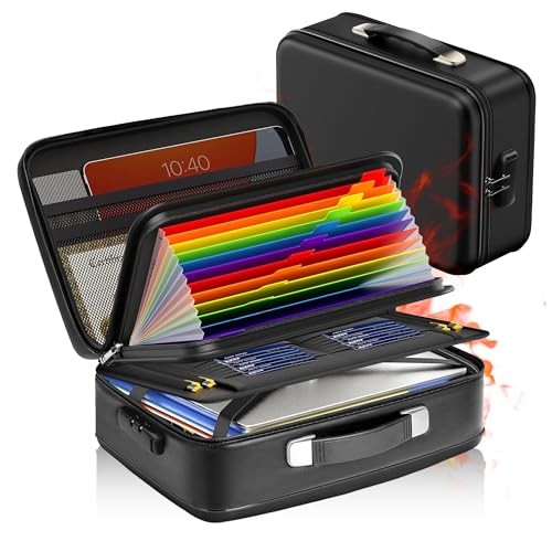 Fireproof Document Box,Fireproof and Waterproof Document Safe,Portable black