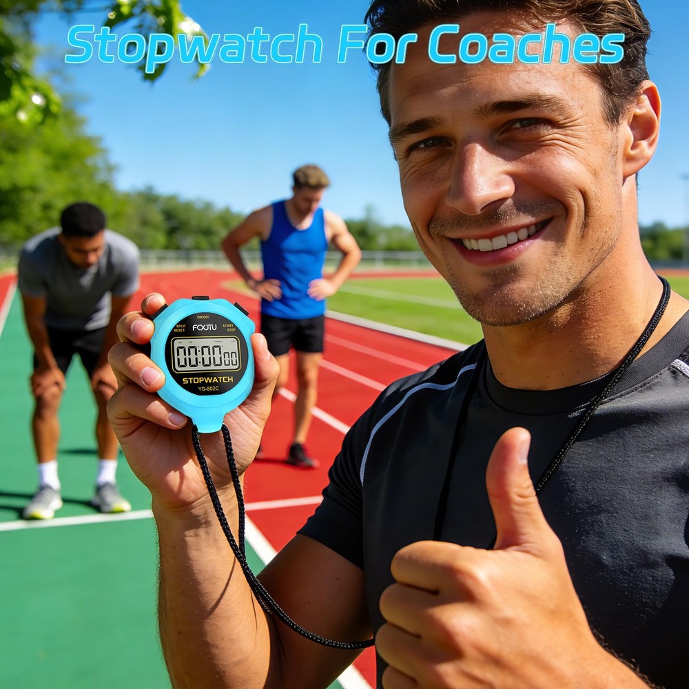 FCXJTU Digital Simple Stopwatch Timer, No Bells, Alarm, Basic Blue