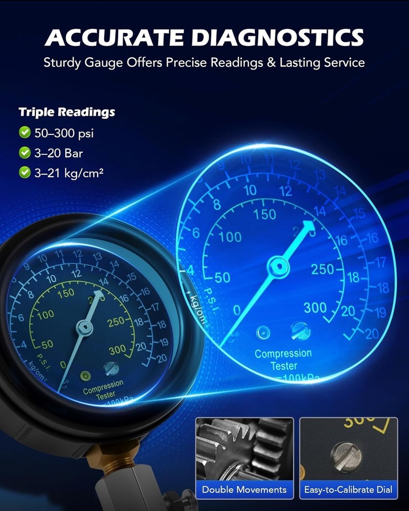 Engine Compression Tester Kit, 9 pc Cylinder Compression Tester Kit with Spar...