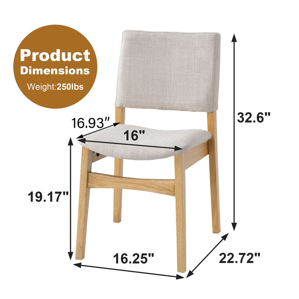 Upholstered Stackable Dining Chairs Set of 2 - Linen Fabric Seat & Backrest, S