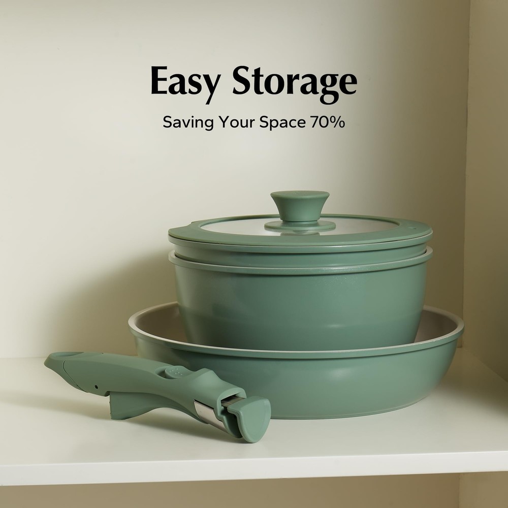 Green Removable Handle Detachable Cookware Replacement Pots Pans Universal