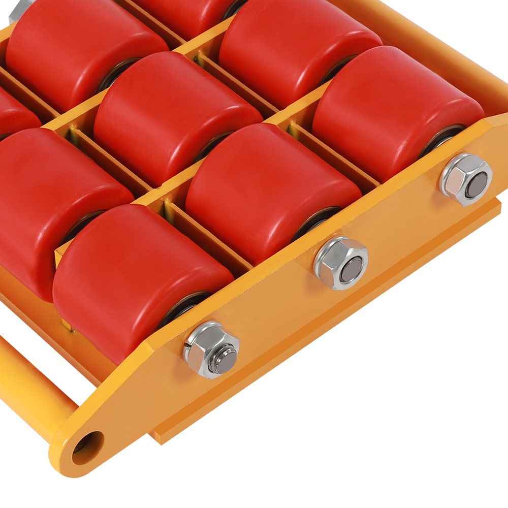 15T Machinery Mover 9 Rollers Machine Dolly Skate 360° Rotation Cap with Handle