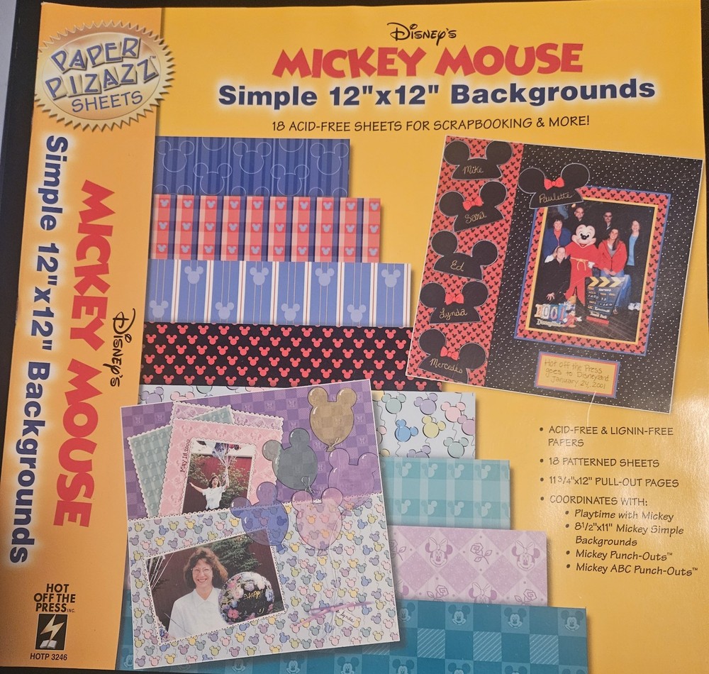 Paper Pizazz-Mickey  Mouse-18 Patterned Sheets-11 3/4"x12" Pull Out Pages ect
