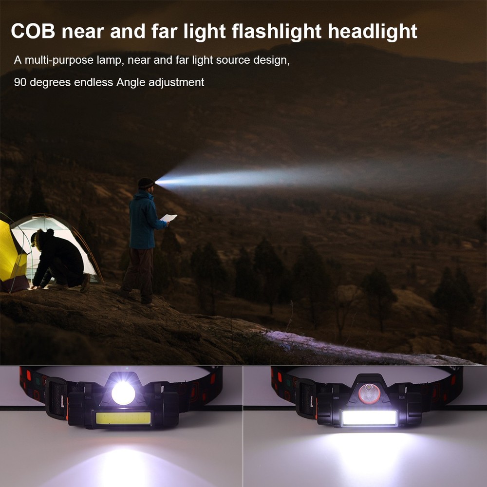 2X COB LED Headlamp USB Rechargeable Waterproof Headlight Head Light Flashlight