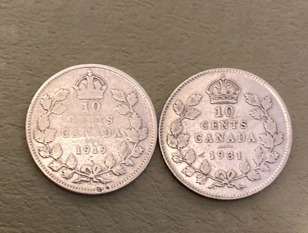 1919 & 1931 Canada Silver 10c Dimes Circulated