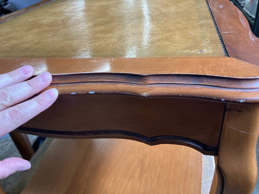 Vtg Antique Colonial Regency Style Solid Walnut Leather Gold Top Side Table