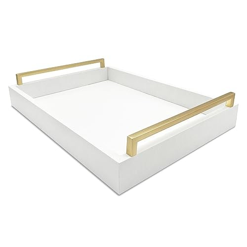 Faux Leather Rectangular Tray, 15"W x 11"L x 2"H Snow White