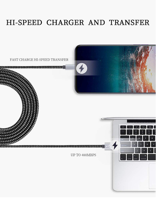 5 Pack Braided USB-C Charging Cables –6FT Fast Charge Type-C for Samsung Android