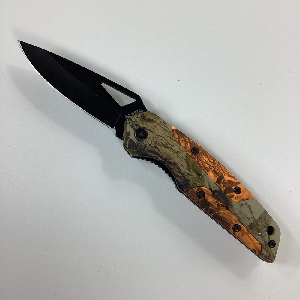 Old Timer Folding Pocket Knife Orange Treebark Camo
