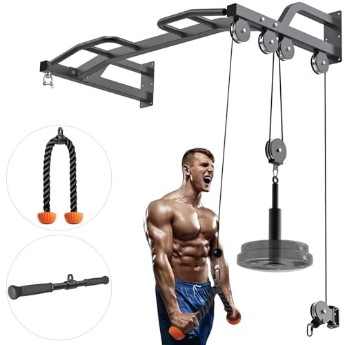 48" Ceiling Mounted Pull Up Bar, Heavy Duty Multi-Grip 48" Cable Pulley System