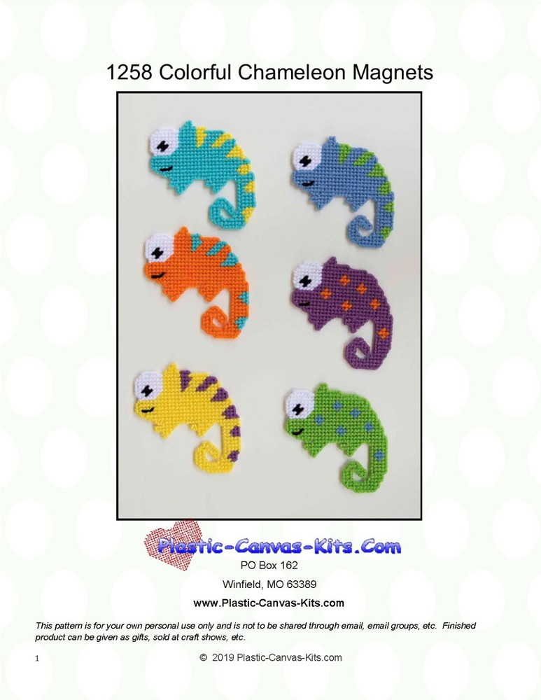 Chameleon Magnets- Plastic Canvas Pattern or Kit