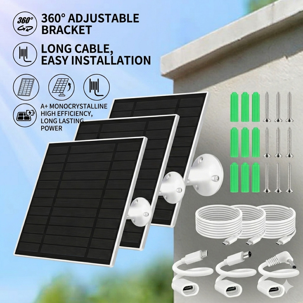 5W Solar Panel for Security Camera Type-C Micro-USB DC Waterproof Battery Charge