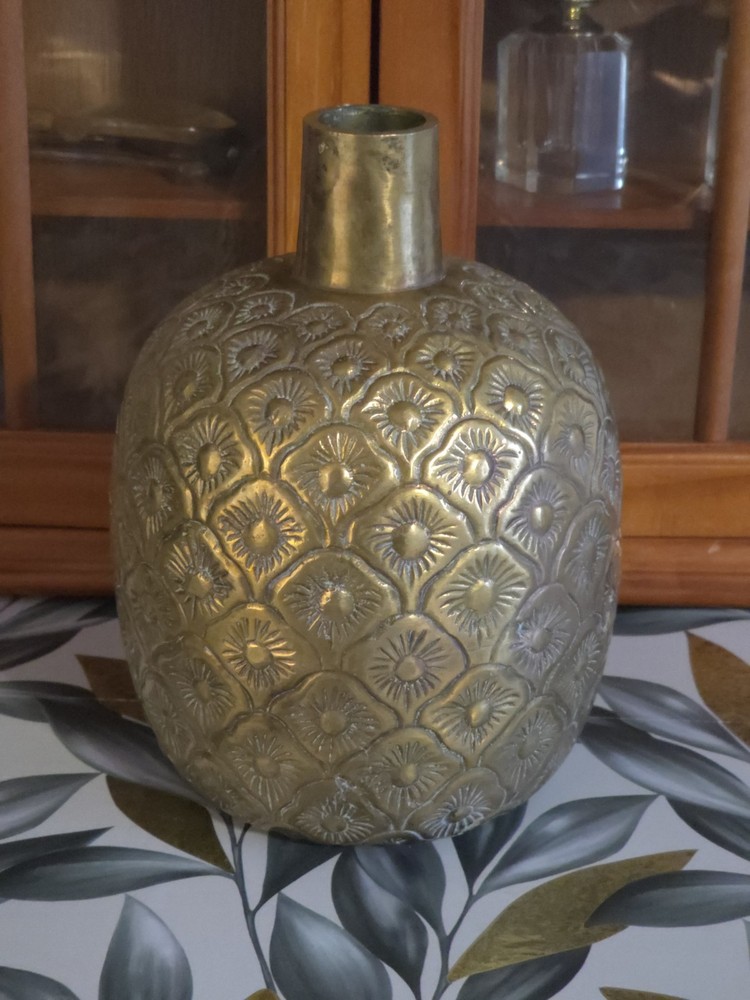 Ornate Heavy Solid Brass Pineapple Pattern Vessel/Urn, Made in India