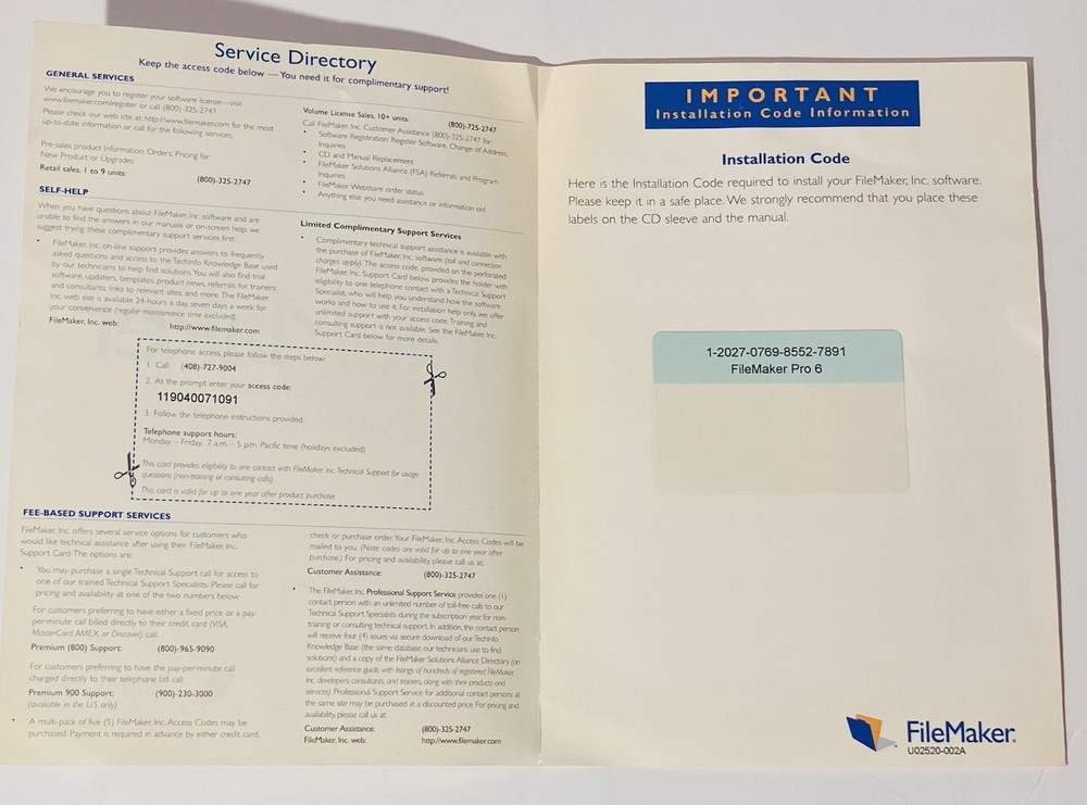 FileMaker Pro 6 Developer 6 Mac CD Software w Manual License Card 2002