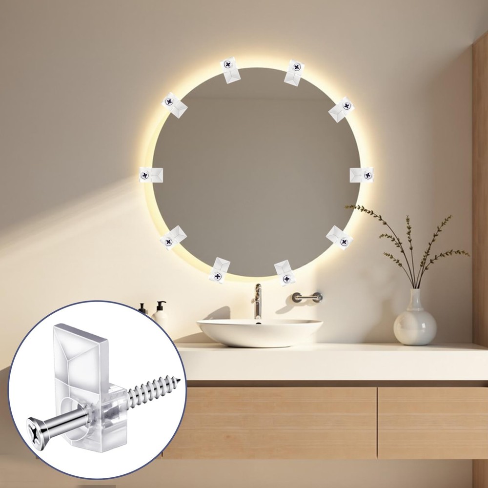 32Pack Mirror Holder Clips,Clear Plastic Mirror Clips,Frameless Mirror Mounting