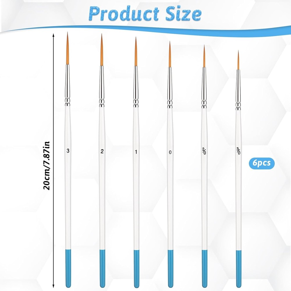 6 Pcs Script Liner Brush Long Fine Point Tip Small to Medium