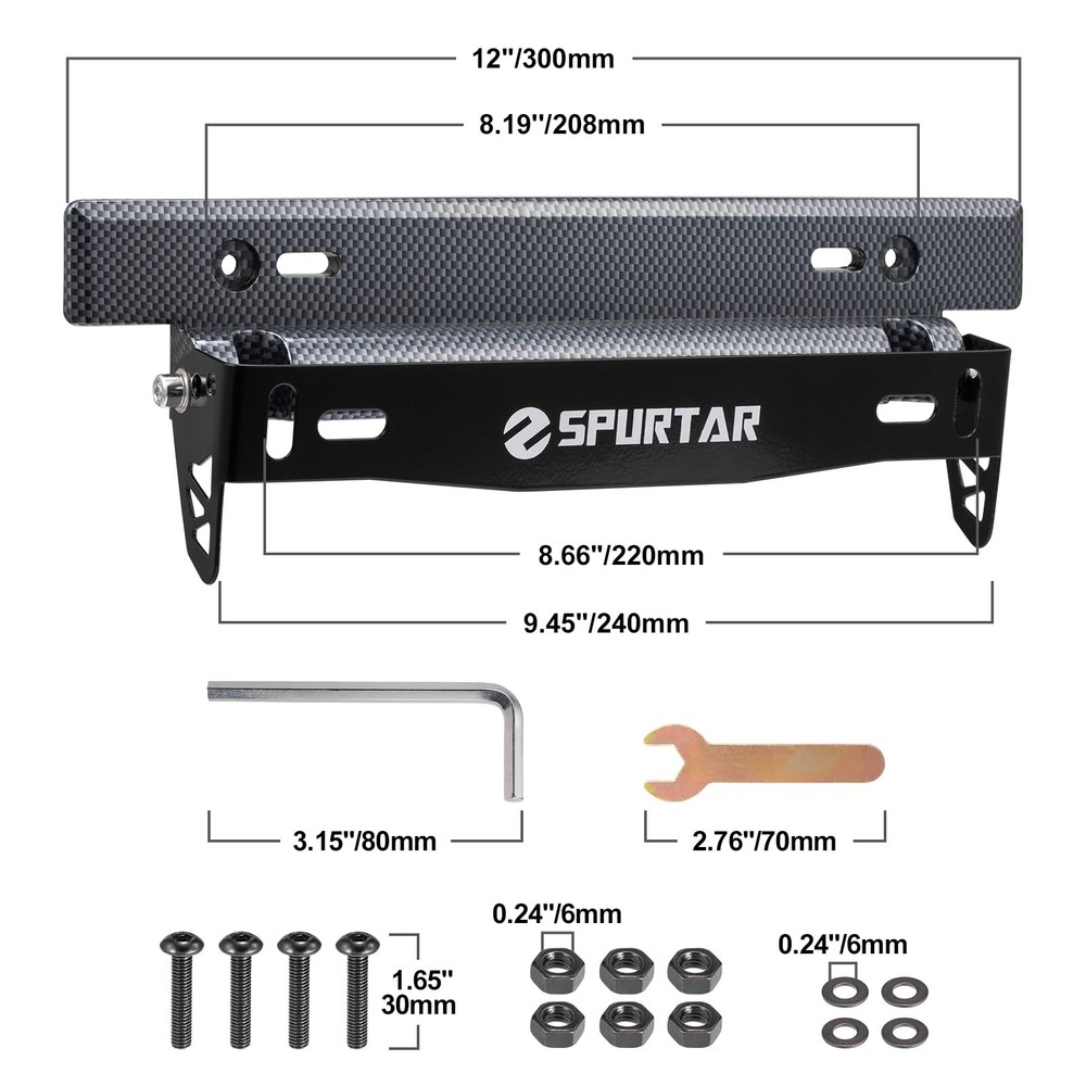 Spurtar License Plate Frames, Adjustable Front Car Holder Black