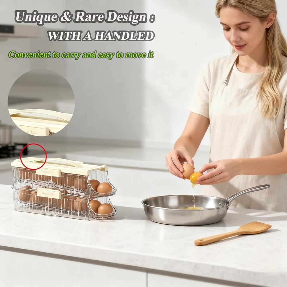 Stackable 2-Tier Egg Storage Container with Freshness Tracker - 8 Eggs Capacity