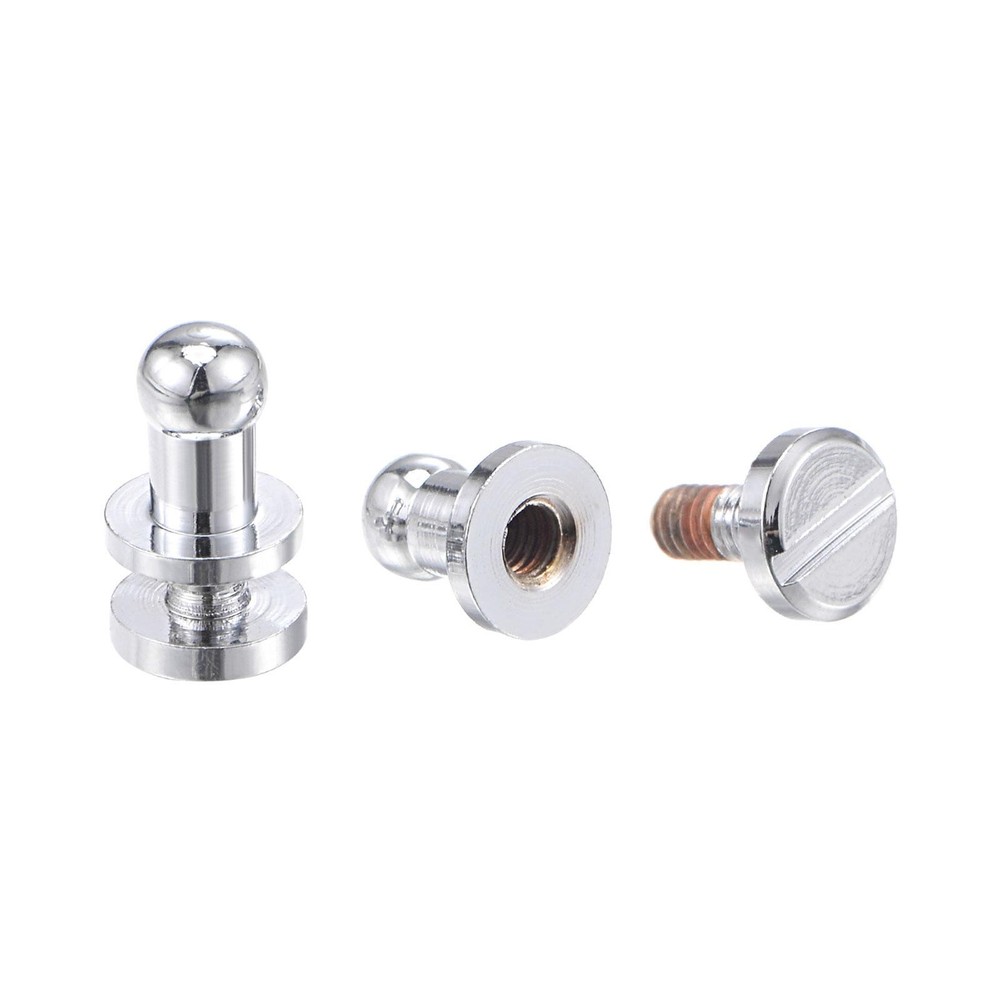 5 Set 4mm Solid Brass Round Head Stud Screw Rivets Post Fastener Silver Tone