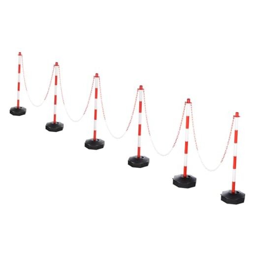 6Pcs Traffic Delineator Post Barrier with Fillable Base, 5ft Plastic Red/White
