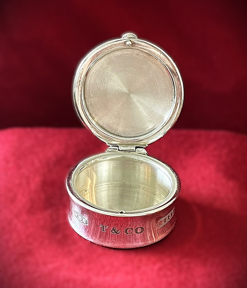 TIFFANY & CO Sterling Silver Pill Trinket Box 1837 Monogram