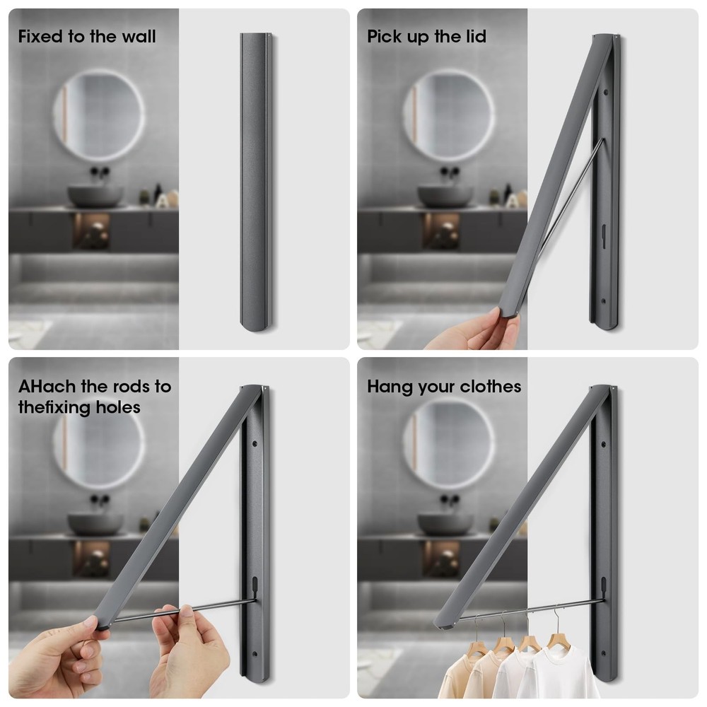 Foldable Clothes Drying Rack, Wall Mounted Retractable Drying Rack Clothes Ha...