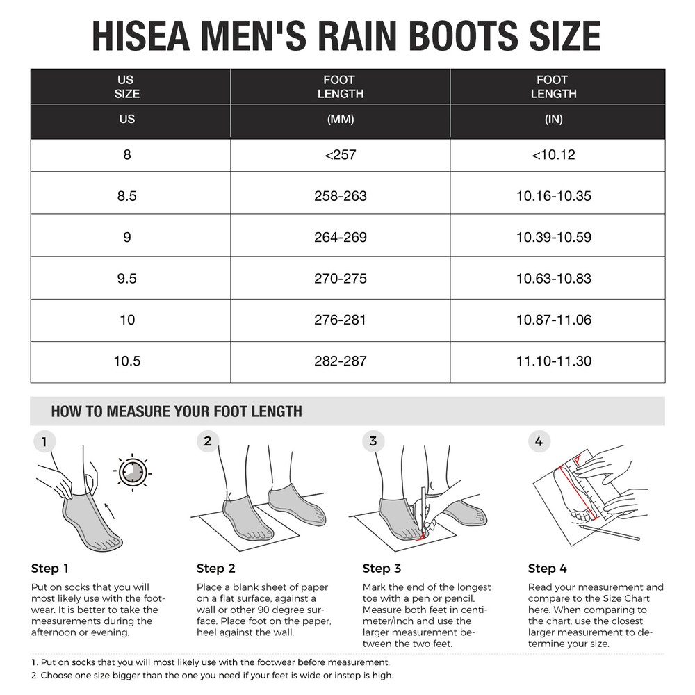 HISEA Men Rubber Rain Boots Strap Collar Lightweight Soft Yard Fishing Work Boot