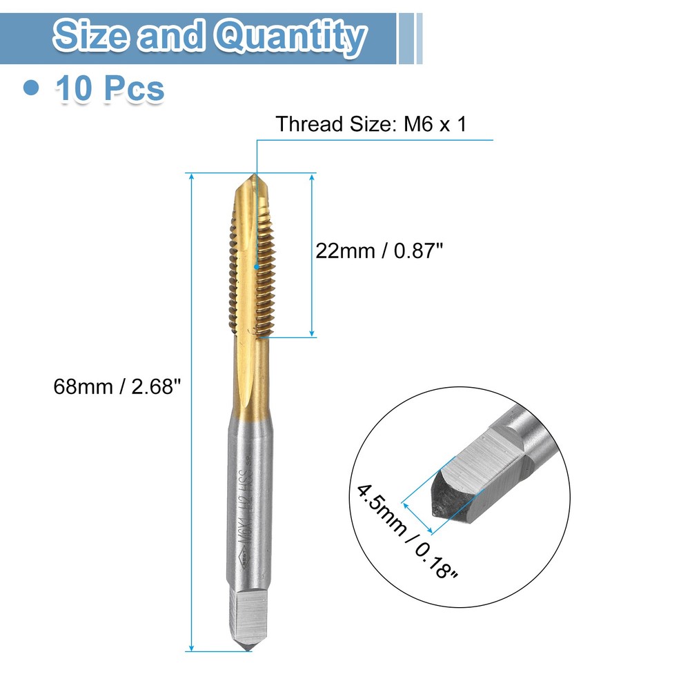 Spiral Point Threading Tap M6 x 1 Thread Titanium Coated HSS 10pcs