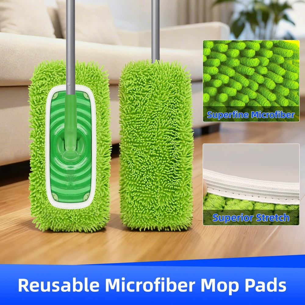 6PCS Reusable Microfiber Mop Pads Compatible with Swiffer Sweeper, Mop Replac...