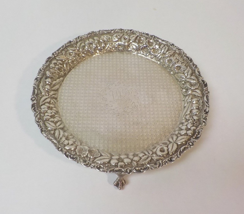 Baltimore Sterling Silver REPOUSSE 8" Footed Tray, c. 1900, 310 grams