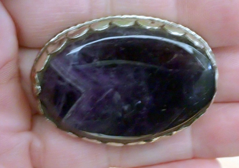 BIG Oval Phantom Dream Amethyst Crystal Silver Ring. adjustable