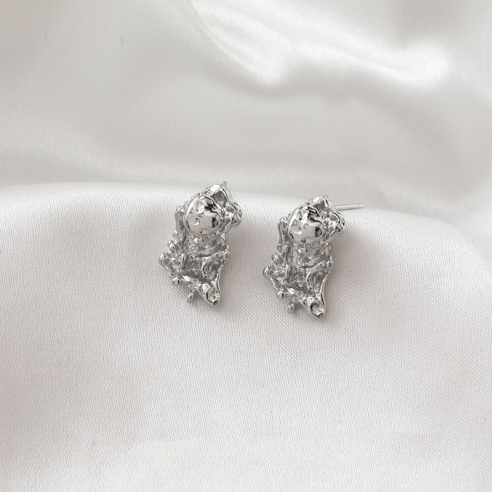 6pc Gold/Silver Lava Shape Earring Post,Geometry Irregular Hammered Stud Earring
