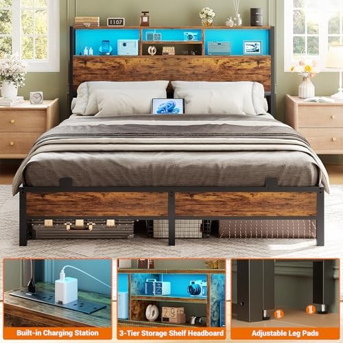 Headboard for Size Bed with Storage, Headboards with Full Rustic Brown Wood
