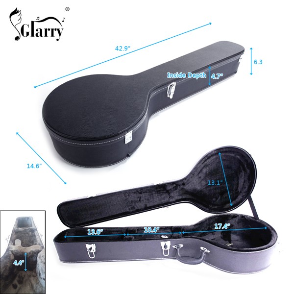 5-String 6-String Microgroove Pattern Leather Wood Banjos Case Black