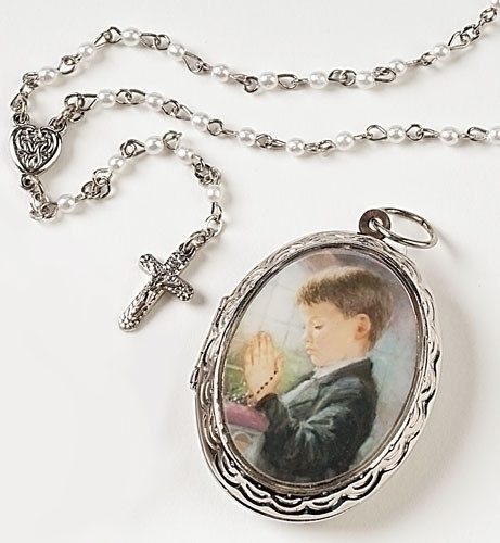 First Communion Locket w/  Rosary for  Boys