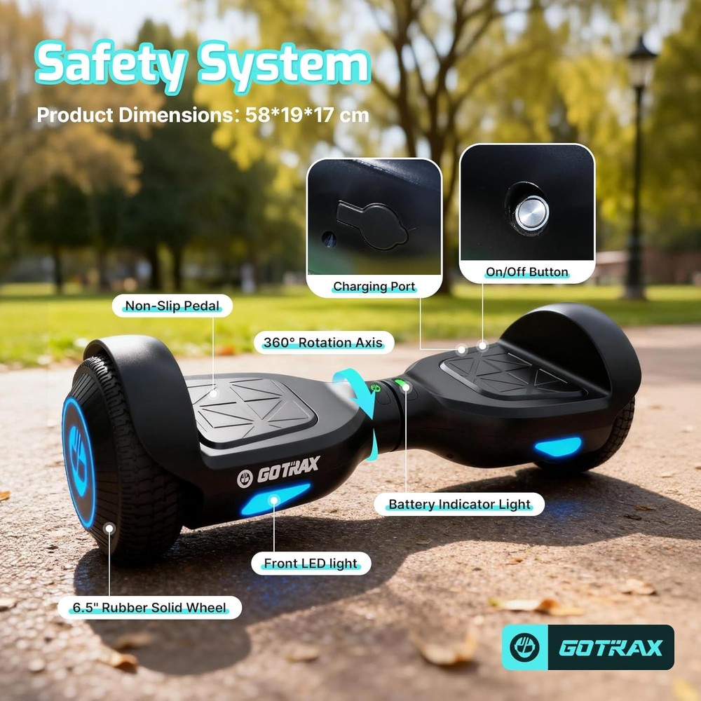 Gotrax Edge Hoverboard with 6.5" LED Wheels & Headlight Max 6.4km Range UL2272 ™