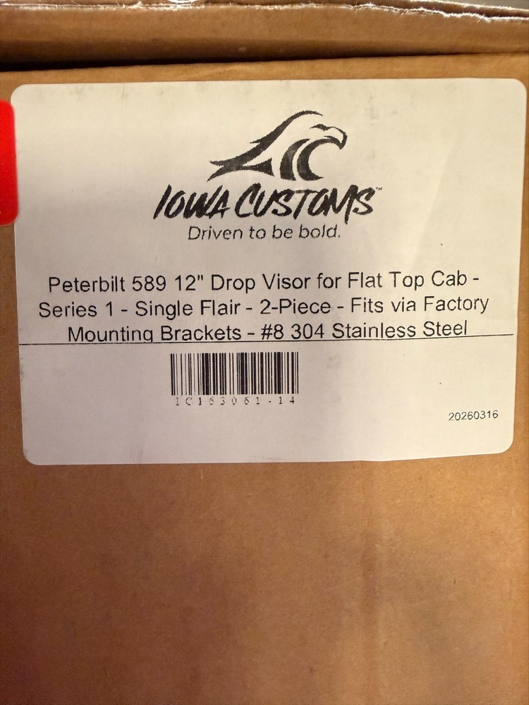 Peterbilt 589 12” Drop Visor for Flat Top Cab