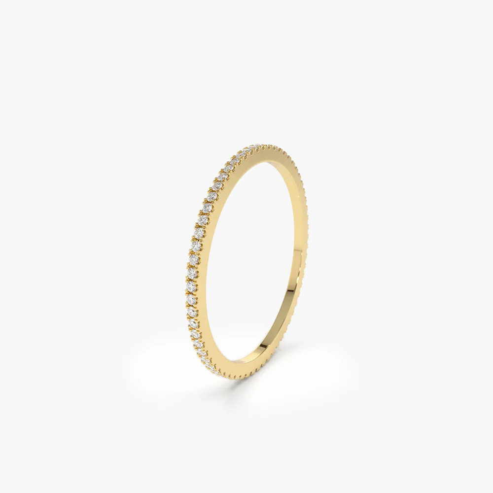 14k Solid Yellow Gold Thin 1mm Diamond Eternity Band, Diamond Eternity Ring