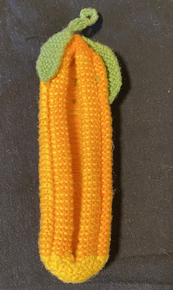 Hand Crocheted Vintage Squash Pouch - Orange/Yellow