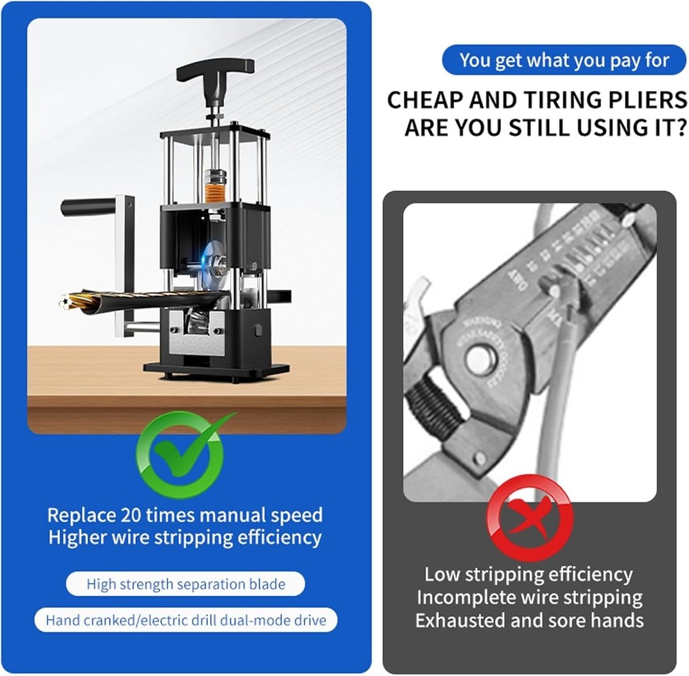 Copper Wire Stripping Machine, Adjustable 0.04” to 1”, Includes 2 Replaceable...